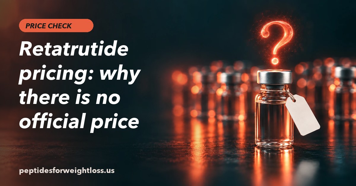 Retatrutide pricing: why there is no official price, with a vial and a glowing question mark